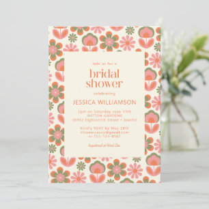 Invitation Boho les années 70 Fleurs rose Fête des mariées ve
