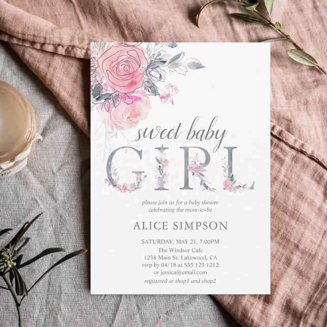 Invitation Boho Light Soft Rose Baby Girl Douche (Créateur téléchargé)