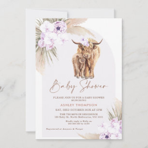 Invitation Boho Lilac Arc Floral Highland Vache Baby shower