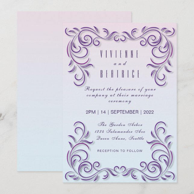 Invitation Boho lilas décorative lesbienne mariage (Devant / Derrière)