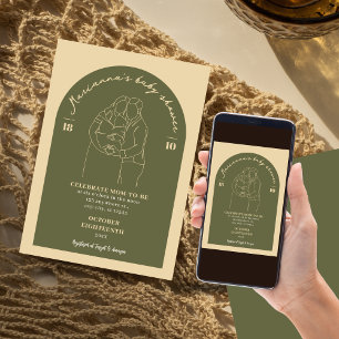 Invitation Boho Line Green Art Baby shower minimaliste