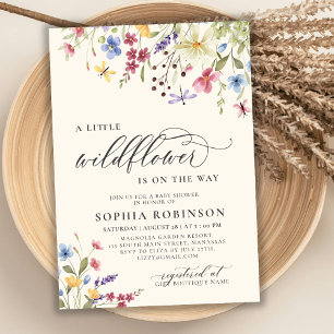 Invitation Boho Little Fleur sauvage Script Baby shower beige
