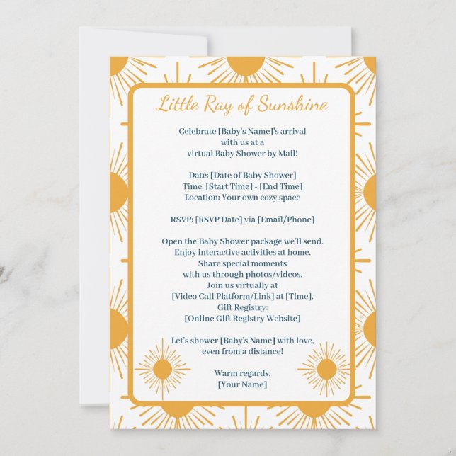 Invitation Boho Little Ray de Soleil Neutre Douche Par Distan (Devant)