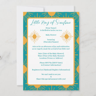 Invitation Boho Little Ray of Sunshine Baby shower Turquoise