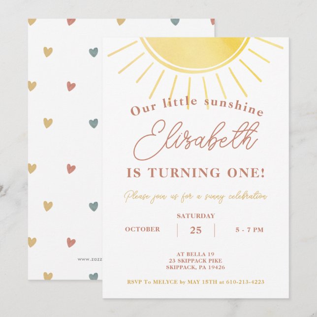 Invitation Boho Little Sunshine Aquarelle Anniversaire (Devant / Derrière)