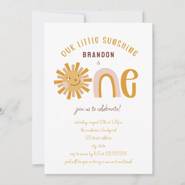 Invitation Boho Little Sunshine Premier anniversaire (Devant)