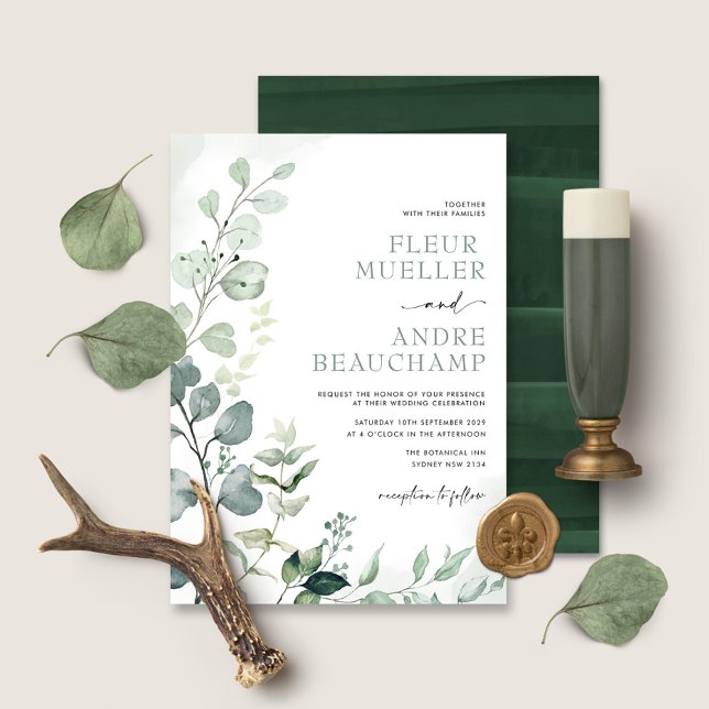Invitation Boho luxuriant Botanique Verdure Eucalyptus Mariag (Créateur téléchargé)