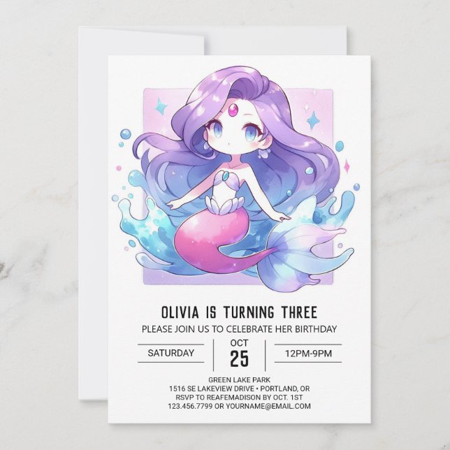 Invitation Boho Majestic Mermaid Anniversaire (Devant)