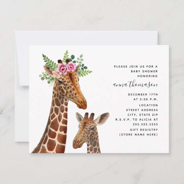 Invitation Boho Mama + Baby Giraffe Baby shower (Devant)
