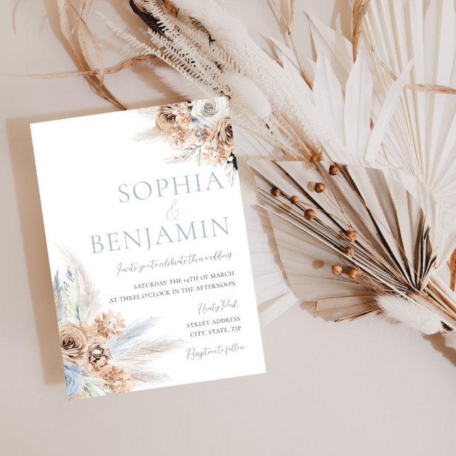 Invitation Boho Mariage : bleu Dusty & ivoire Bohemian Floral (Créateur téléchargé)