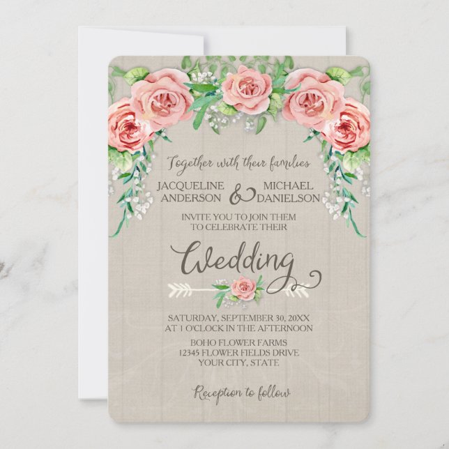 Invitation BOHO Mariage de clôture en bois de la couronne de  (Devant)