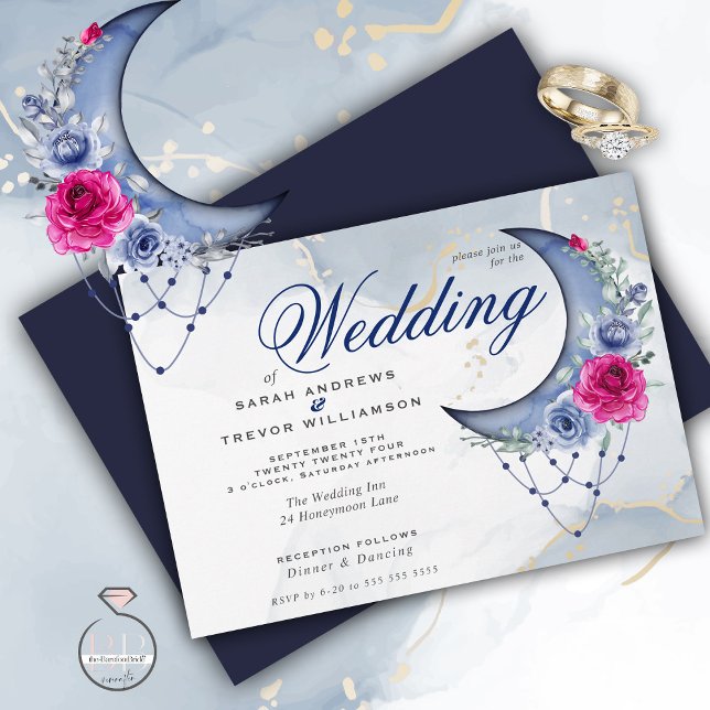 Invitation Boho Mariage Ésotérique Marine Custom2 Crescent Mo (Créateur téléchargé)