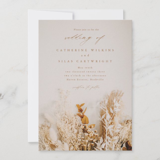 Invitation Boho mariage fleurs de chute (Devant)
