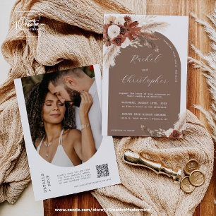 Invitation Boho Mariage Pampas Grass Arche Photo QR Code