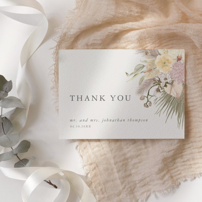 Invitation Boho Mariage Pampas Merci orchidée en herbe (Boho Wedding Pampas Grass Orchid Thank You Invitation)