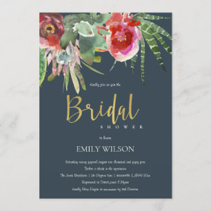 INVITATION BOHO MARINE ROSE FLORAL CACTI FOLIFÊTE DES MARIÉES