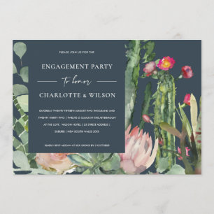 INVITATION BOHO MARINE ROSE FLORAL CACTUS FOLIFIANÇAILLES