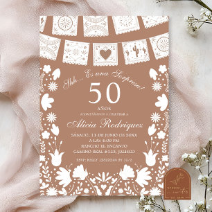 Invitation Boho Marron Talavera Mexicaine Surprise Anniversai