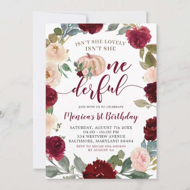 Invitation Boho Marsala Citrouille Fall Anniversaire (Devant)
