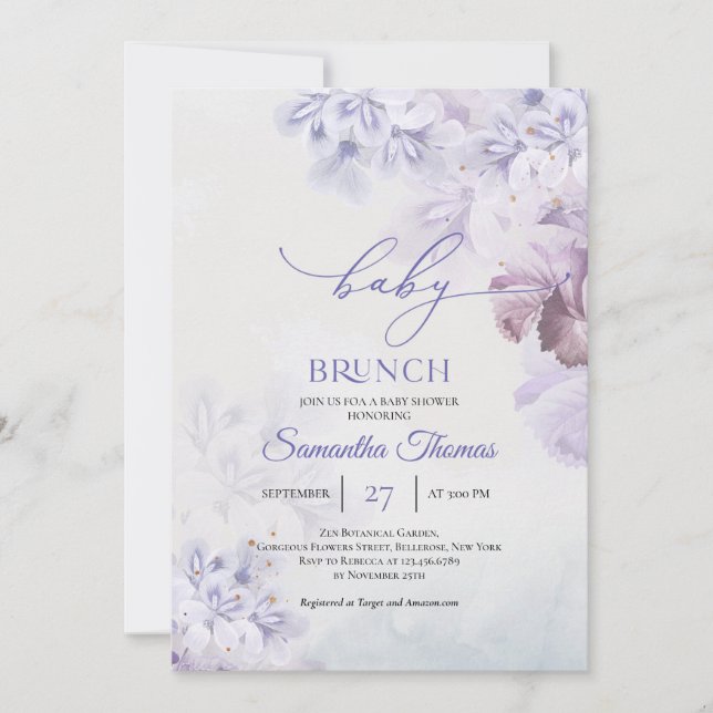 Invitation Boho mauve fleurs de printemps bleu poussiéreux br (Devant)