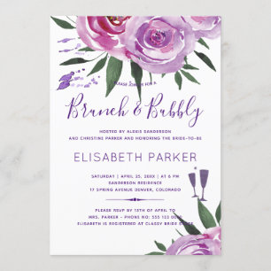 Invitation Boho mauve mauve chic pivoines brunch et bulle