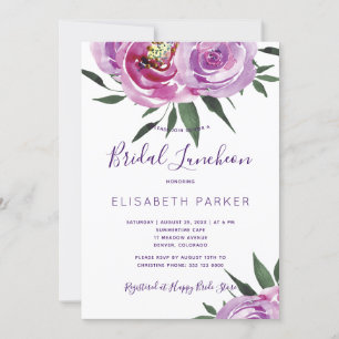 Invitation Boho mauve peonies violet prune nuptiale déjeuner
