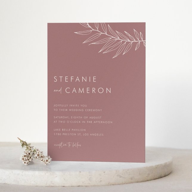 Invitation Boho Mauve Pink Minimalist Foliing Mariage (Créateur téléchargé)
