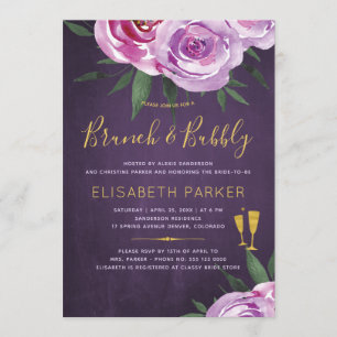 Invitation Boho mauve pivoines violet prune brunch et bulle