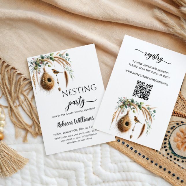 Invitation Boho Minimalist Nesting Party Bird Baby Shower (Créateur téléchargé)