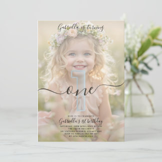 Invitation Boho Minimalist One Girl Photo 1st Birthday