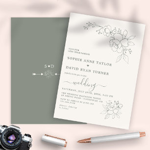 Invitation Boho minimaliste élégant Sage Vert simple Mariage