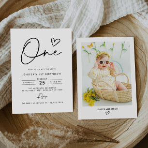 Invitation Boho minimaliste moderne 1ère photo d'anniversaire