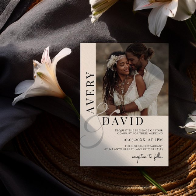 Invitation Boho Minimaliste Moderne Mariage Photo Arborée (Créateur téléchargé)