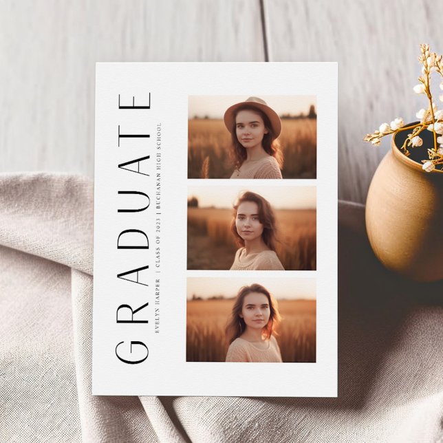 Invitation Boho Modern Elegant 4 Photo Graduation Party (Créateur téléchargé)