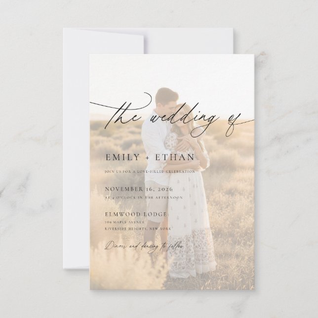 Invitation Boho Modern Vellum Overlay Photo QR Code Wedding  (Devant)