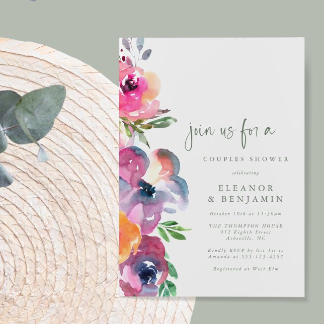Invitation Boho moderne Aquarelle Couples Couples Douche (Créateur téléchargé)