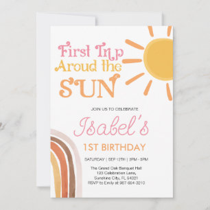 Invitation Boho moderne arc-en-ciel Premier anniversaire, ros