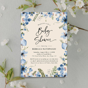 Invitation Boho moderne Beige Dusty Blue Boy Baby shower