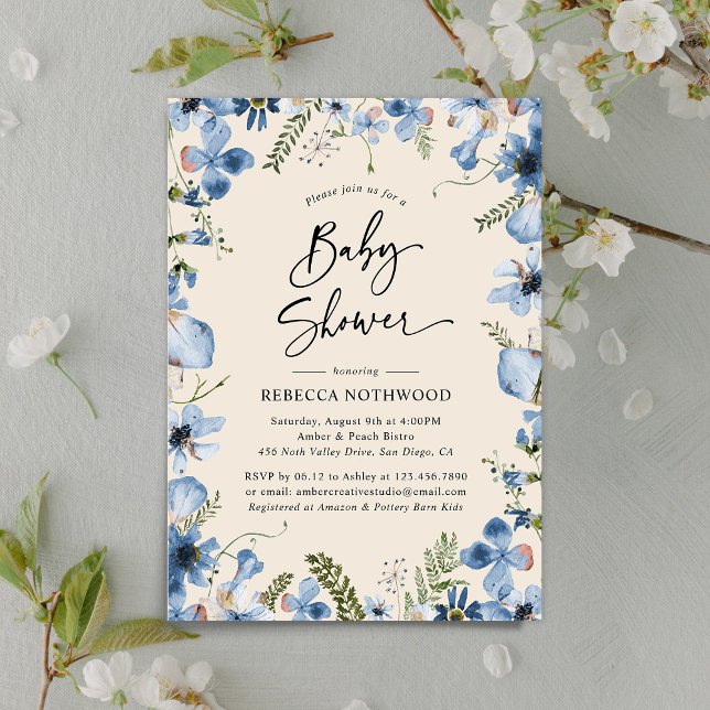 Invitation Boho moderne Beige Dusty Blue Boy Baby shower (Créateur téléchargé)