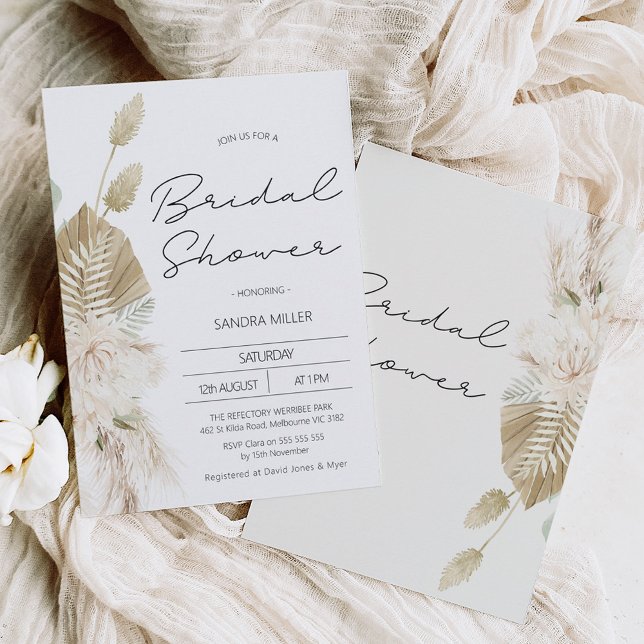 Invitation Boho moderne Beige Green Fête des mariées Florale (Créateur téléchargé)