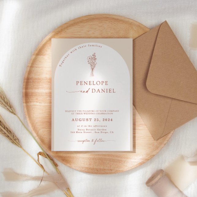 Invitation Boho Moderne Beige Terracotta Script Mariage Arch (Créateur téléchargé)