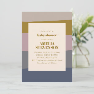 Invitation Boho Moderne Dusty Mauve Bleu Baby shower rayé