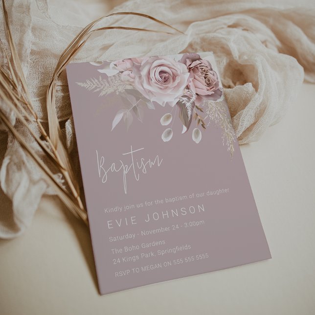 Invitation Boho moderne Dusty Rose Baptême (Créateur téléchargé)
