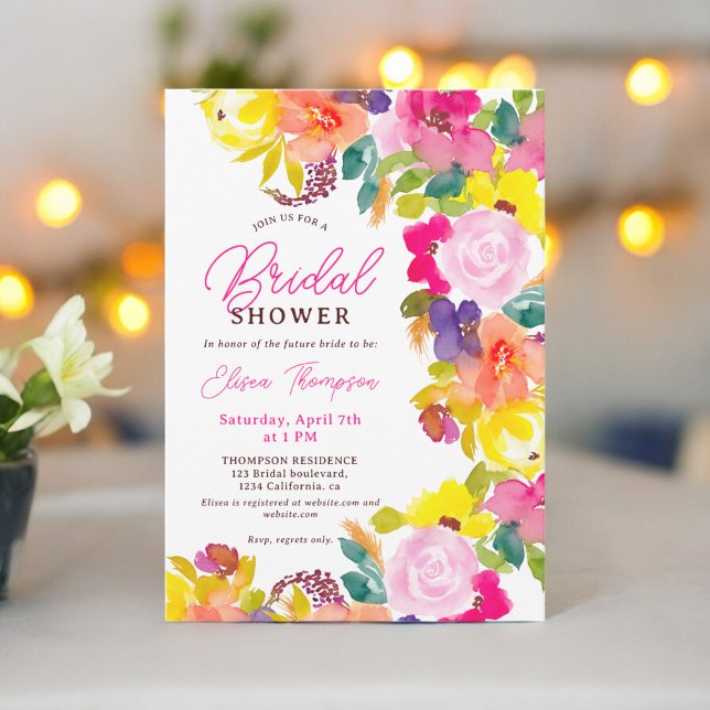 Invitation Boho moderne fleurs audacieuses script douche nupt (Modern boho bold flowers script bridal shower invitation)