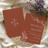 Boho Moderne Floral Terracotta Brûlé Orange Mariag