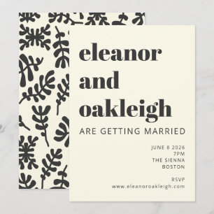 Invitation Boho moderne Matisse Botanique Noir Blanc Mariage