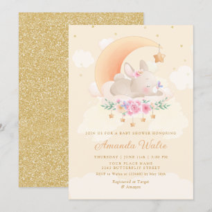 Invitation Boho moderne mignon Aquarelle Bunny Girl Baby show