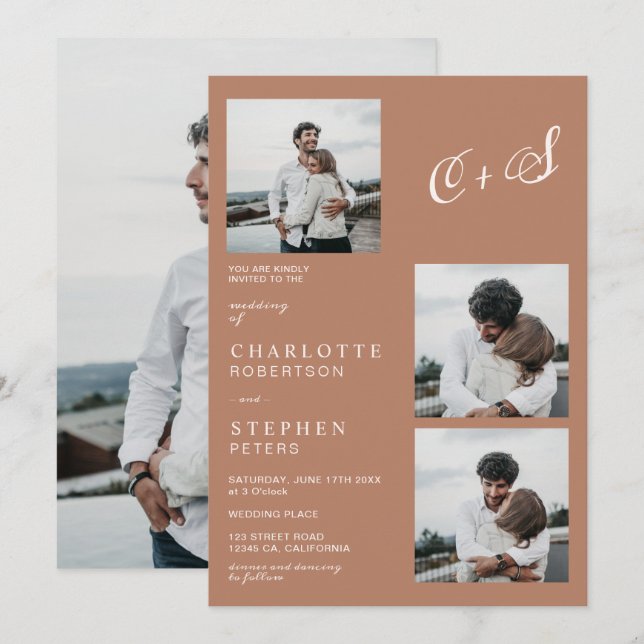 Invitation Boho moderne minimaliste initiales photo mariage (Devant / Derrière)