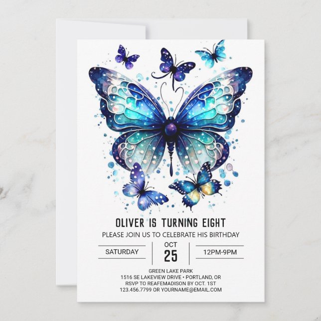 Invitation Boho Moderne Papillon Garçon Anniversaire (Devant)