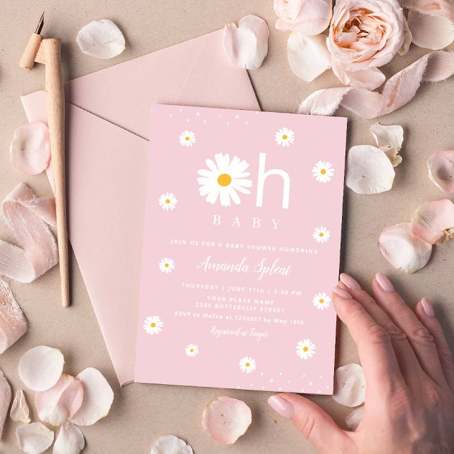 Invitation Boho moderne rose marmite Floral Baby Girl Douche  (Créateur téléchargé)